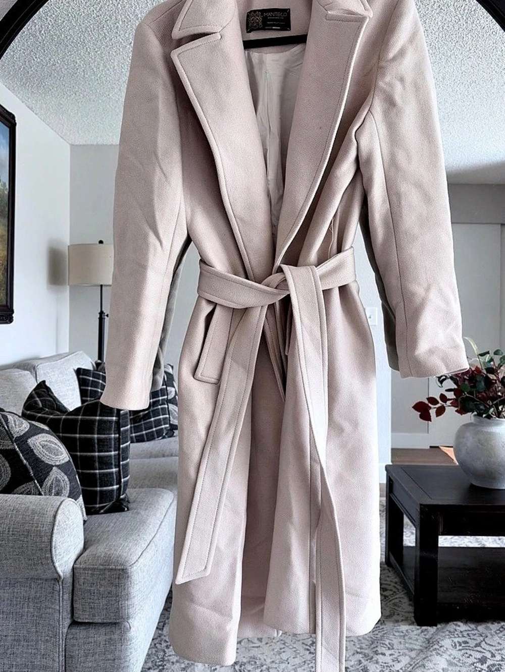 Zara Manteco Wool Blend Belted Coat light beige